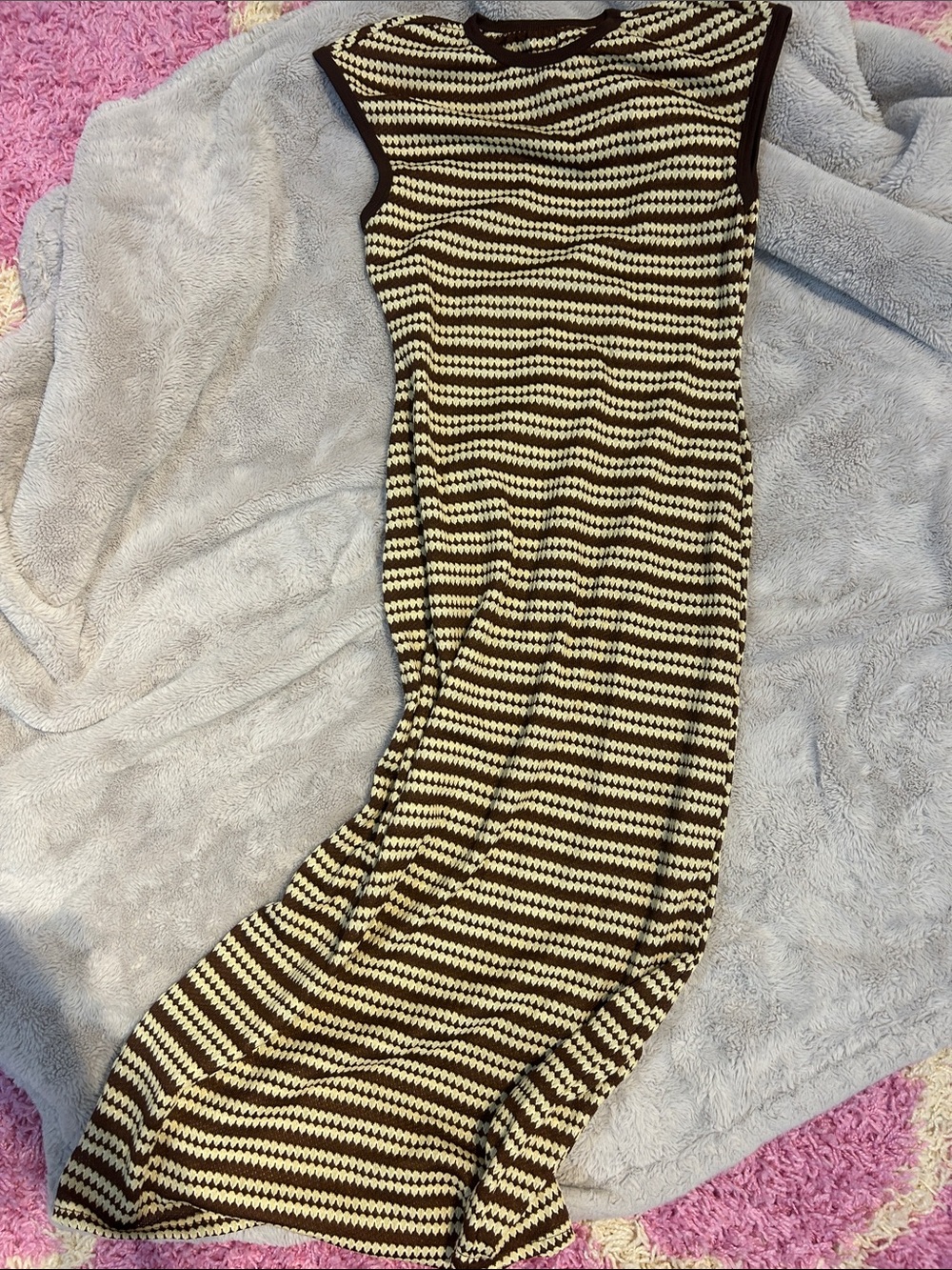 SHEIN Brown and Cream Striped Sleeveless Maxi Dress